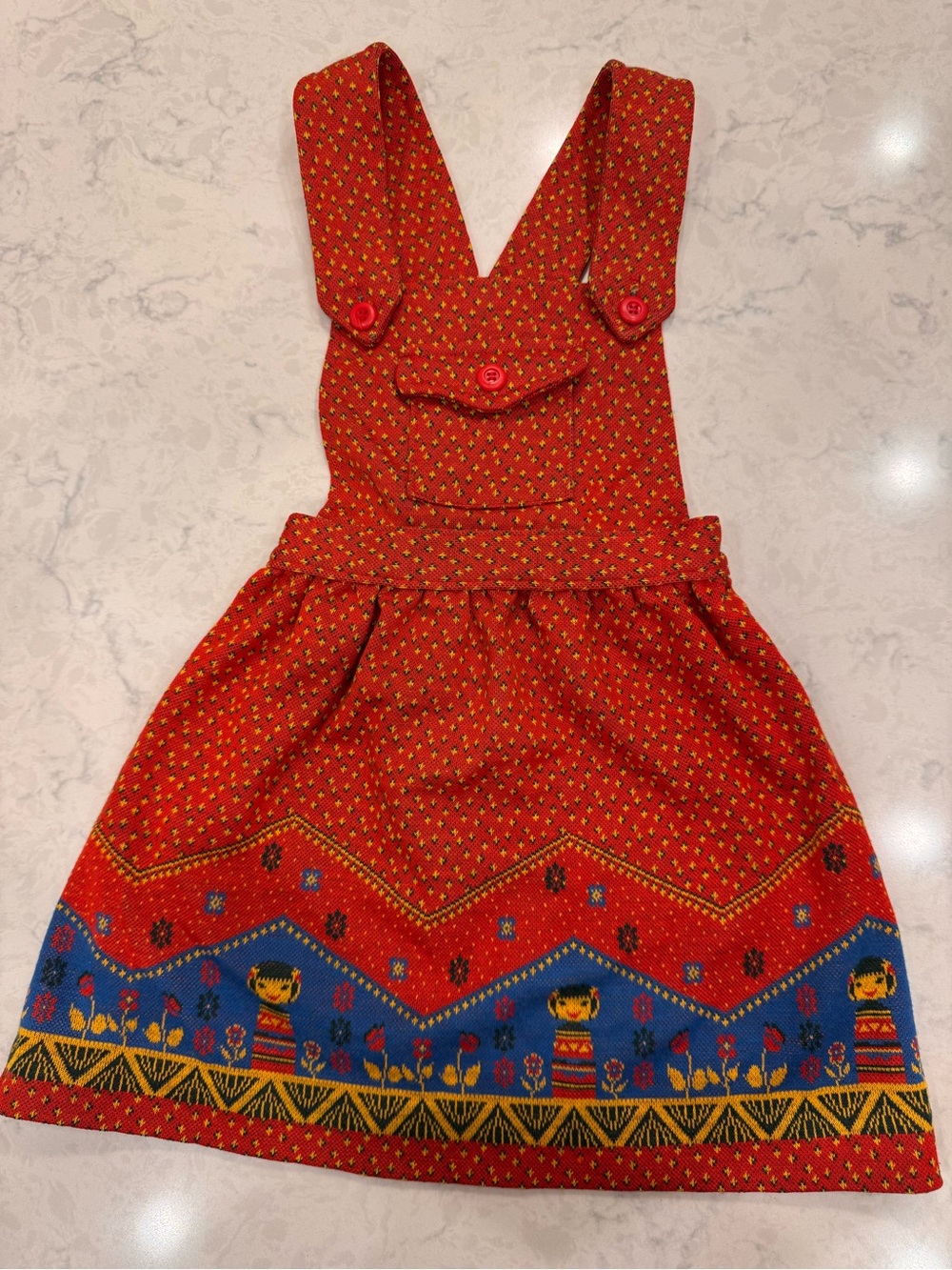 Vintage 1970s Carter’s Girls 6 Folk Art Pinafore Jumper Dress